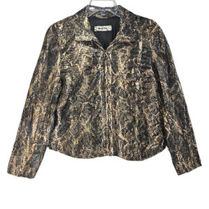 Vintage Blue Ice Brown Ribbed Snake Print 80's Zippered Jacket Size 14